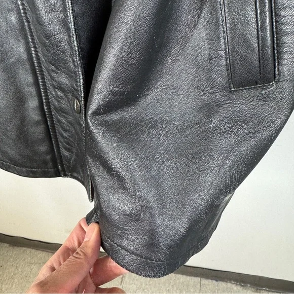 Bod & Christensen Black Leather Coat Size L Quilted Lined Hooded Jacket - Picture 6 of 16